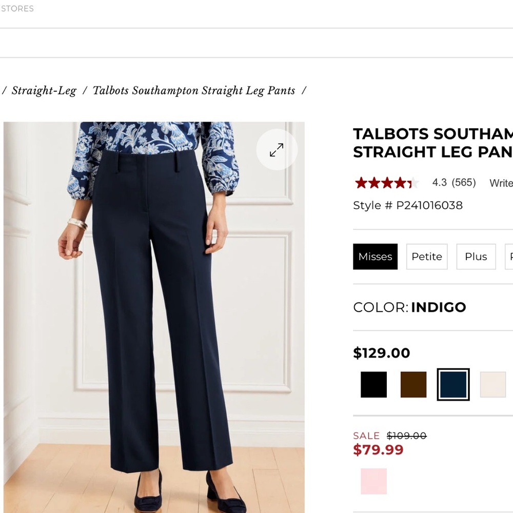 TALBOTS Southampton Navy Straight Leg Pants